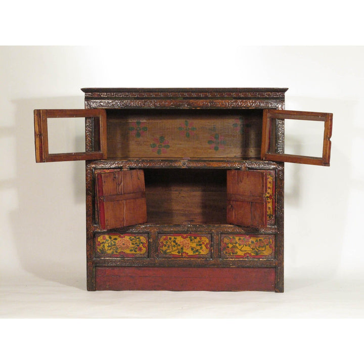 Early 20thC Tibetan Altar Cabinet With Original Painting | Indigo Oriental Antiques