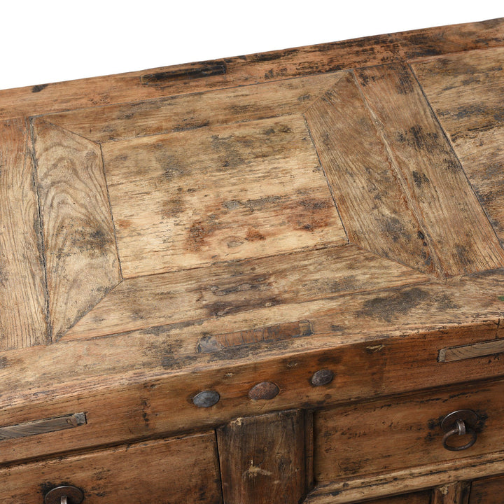 Detail of top of a Bleached Elm Chinese Chest Of Drawers From Gansu - Late 19thC | Indigo Antiques