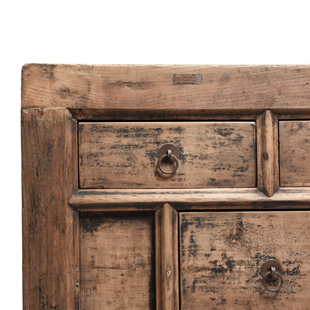 Corner Detail of a Bleached Elm Chinese Chest Of Drawers From Gansu - Late 19thC | Indigo Antiques