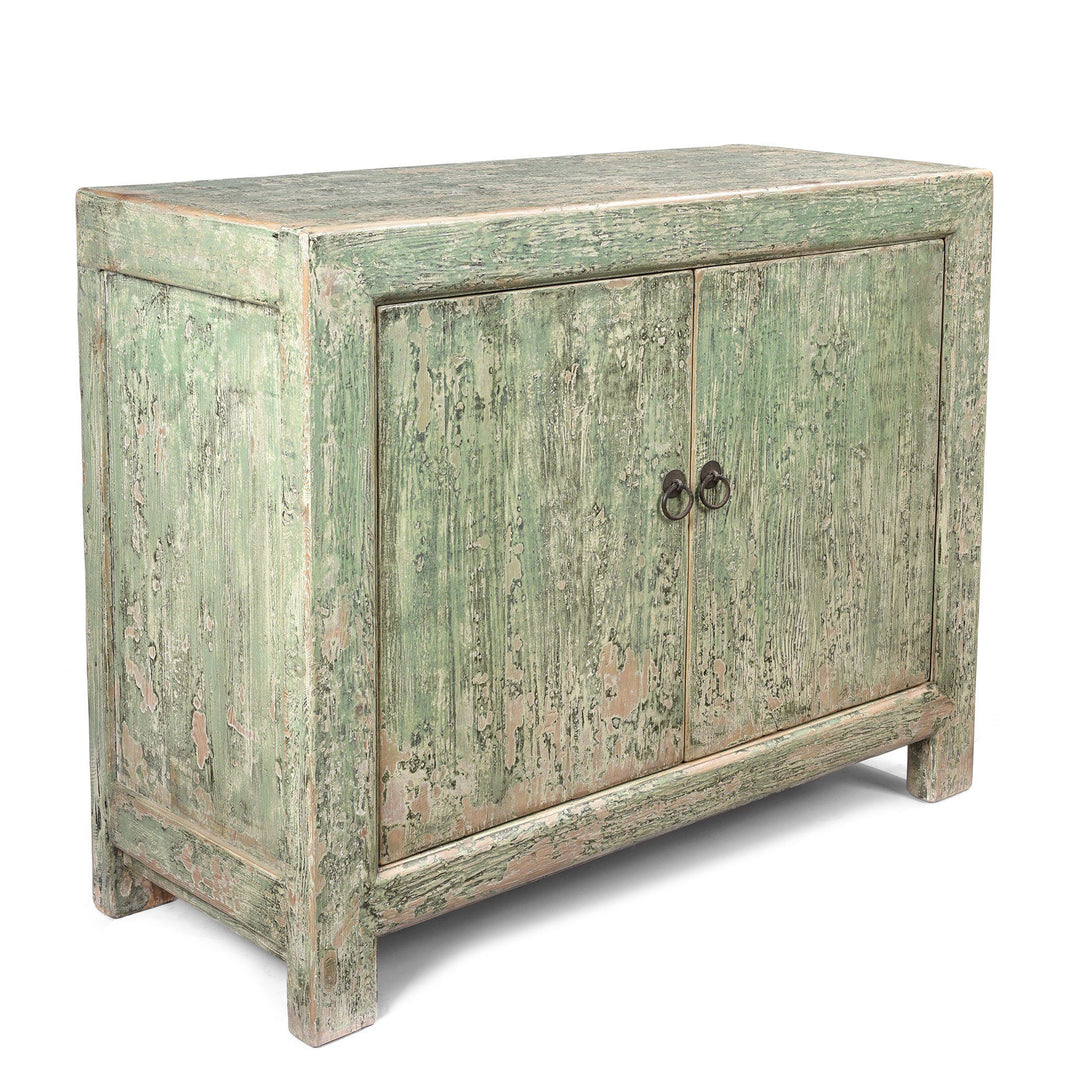 Green Rustic Chinese 2 Door Sideboard Made From Reclaimed Pine | Indigo Antiques