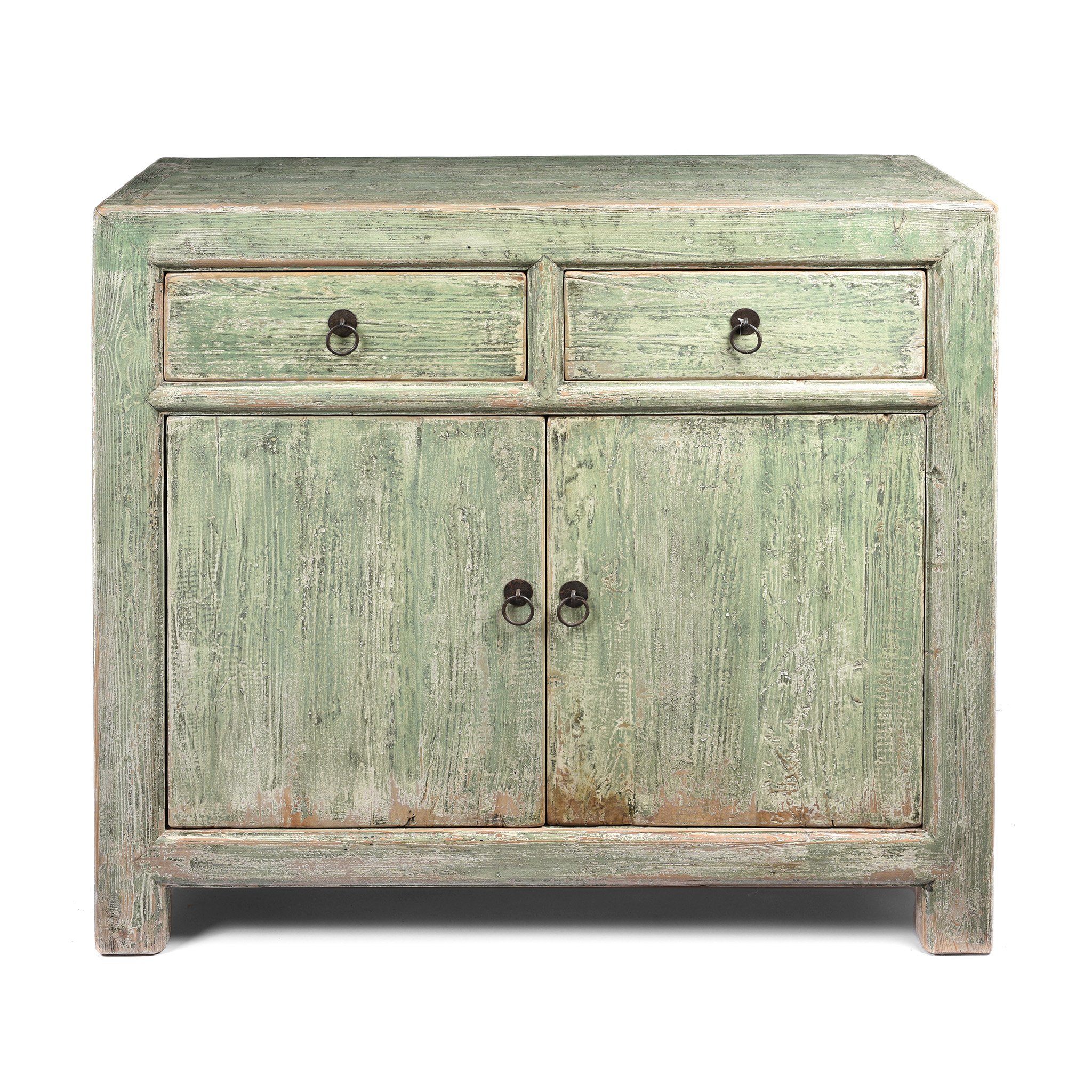 Green Rustic Chinese 2 Drawer Sideboard Made From Reclaimed Pine | Indigo Antiques