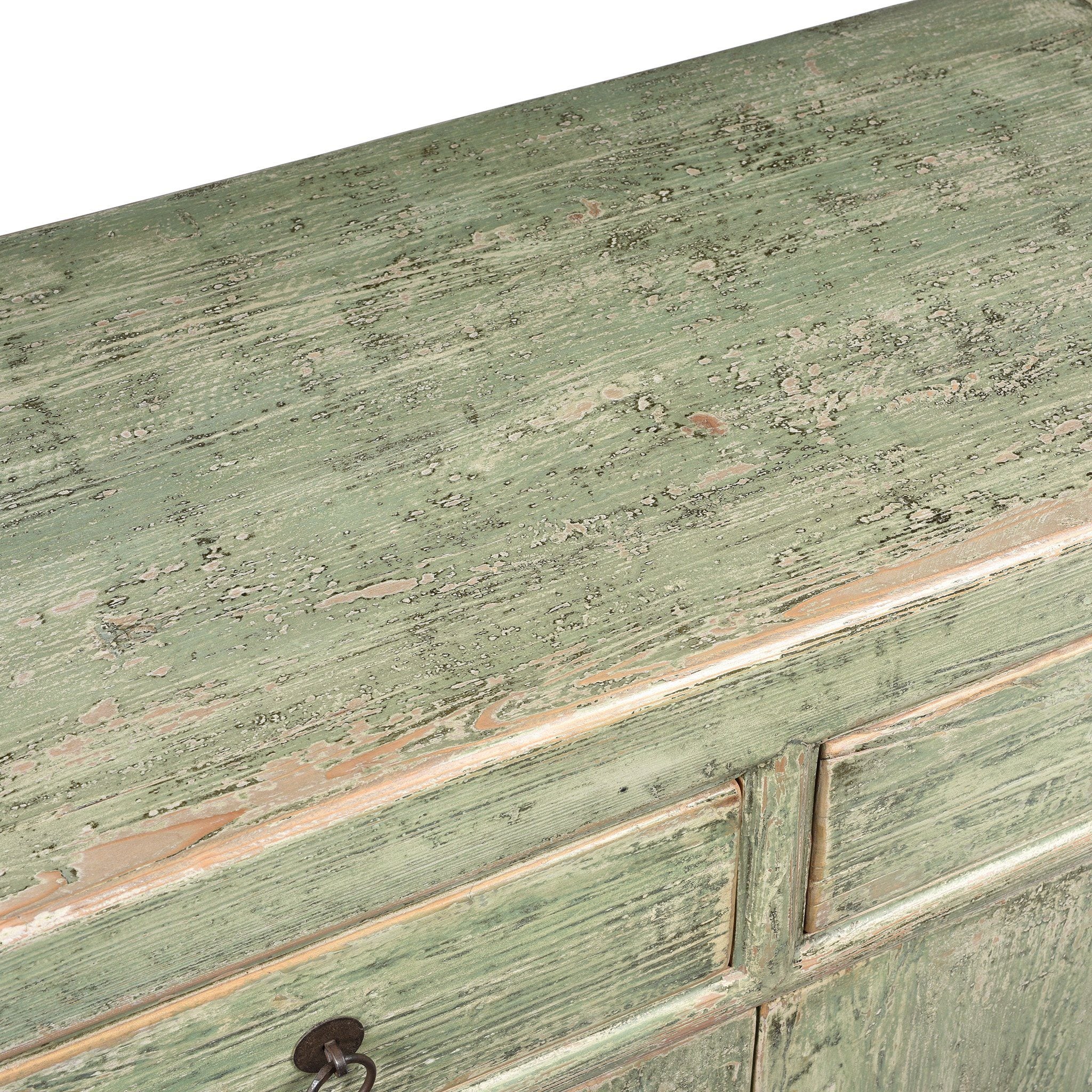 Green Rustic Chinese 2 Drawer Sideboard Made From Reclaimed Pine | Indigo Antiques