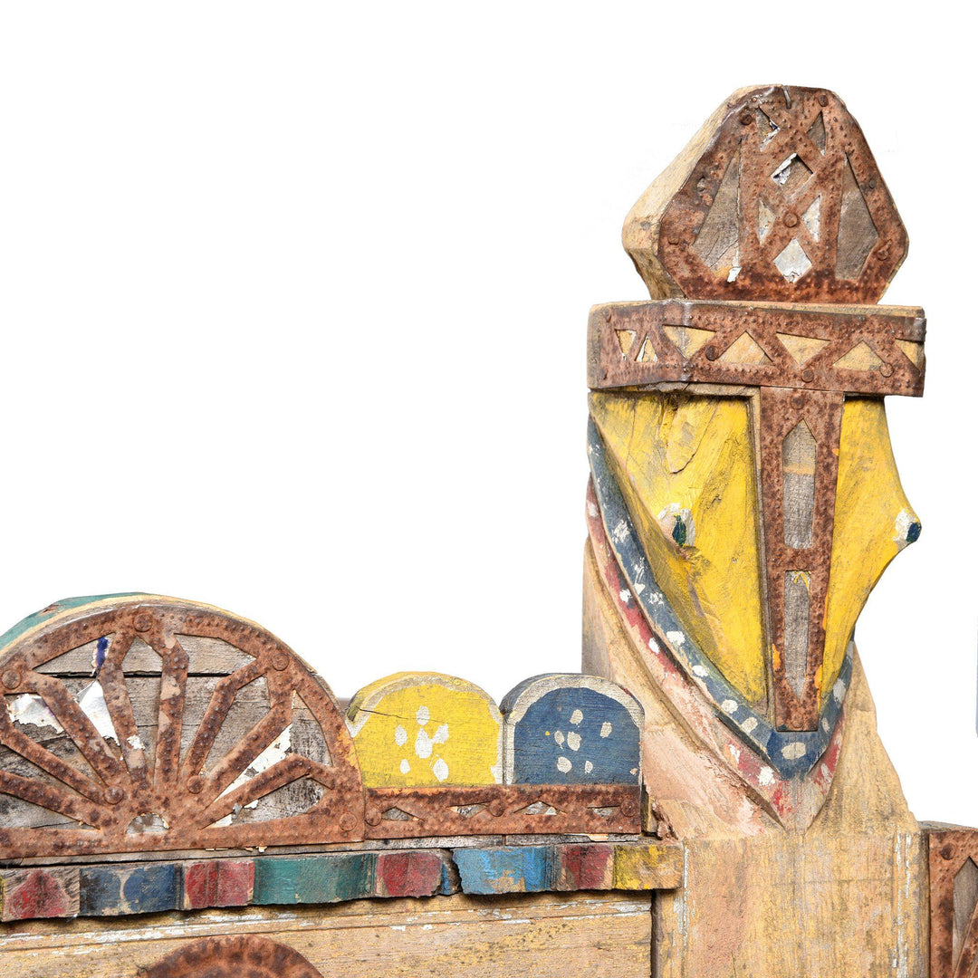 Paintwork Detail Of Painted Teak Damchiya Dowry Chest With Mirrors From Kutch - Ca 1920 | Indigo Antiques