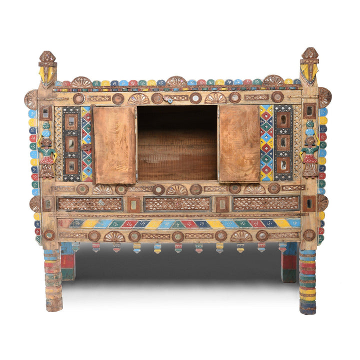 Painted Teak Damchiya Dowry Chest With Mirrors From Kutch - Ca 1920 | Indigo Antiques