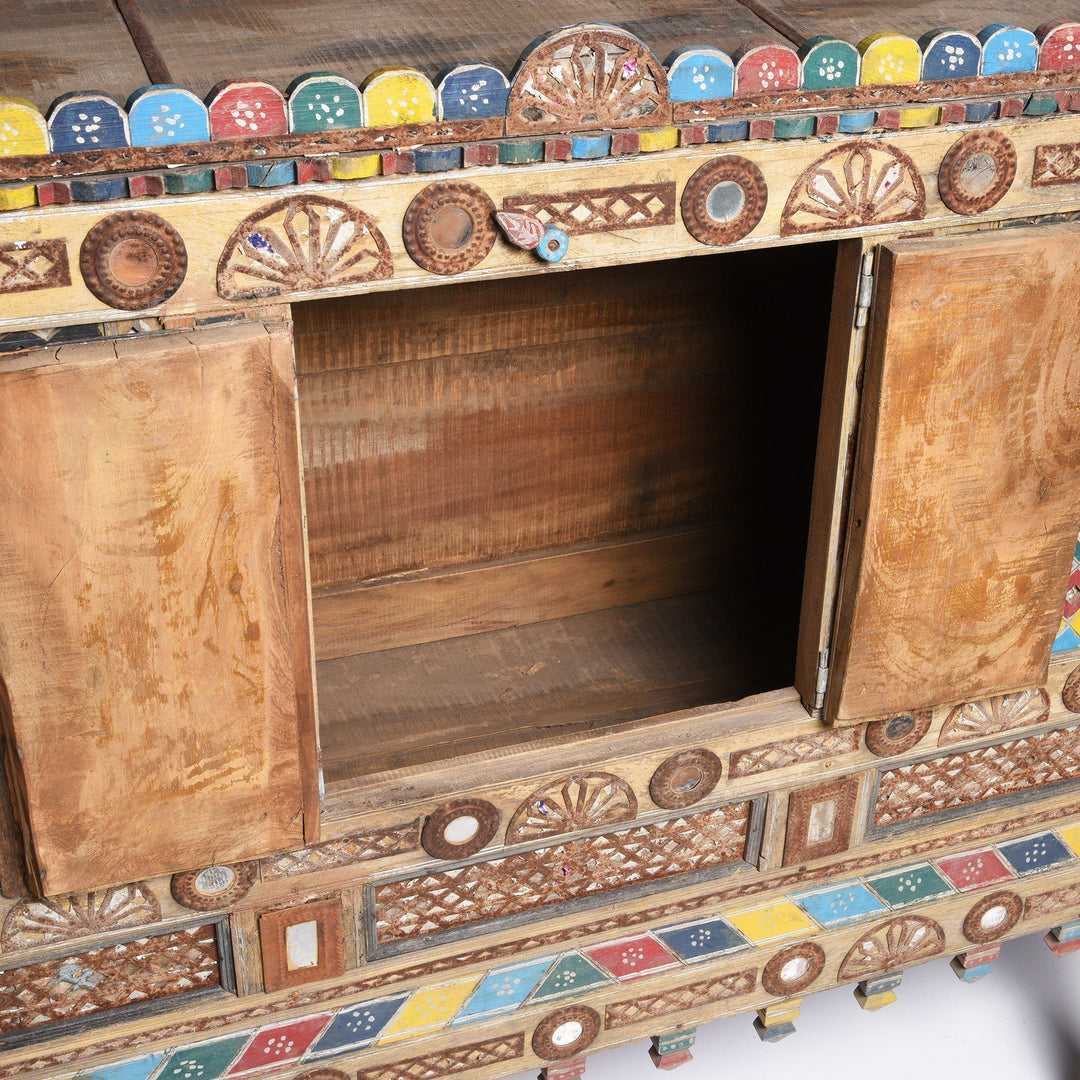 Interior Detail Of Painted Teak Damchiya Dowry Chest With Mirrors From Kutch - Ca 1920 | Indigo Antiques