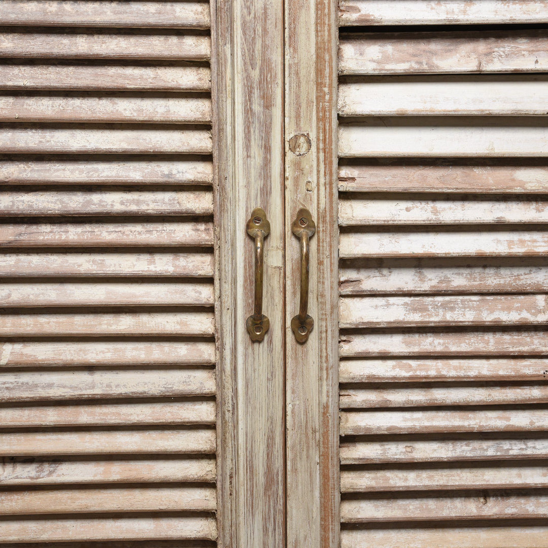 Brass Handle Detail of an Indian Reclaimed Wood Louvred 2 Door Sideboard | Indigo Antiques