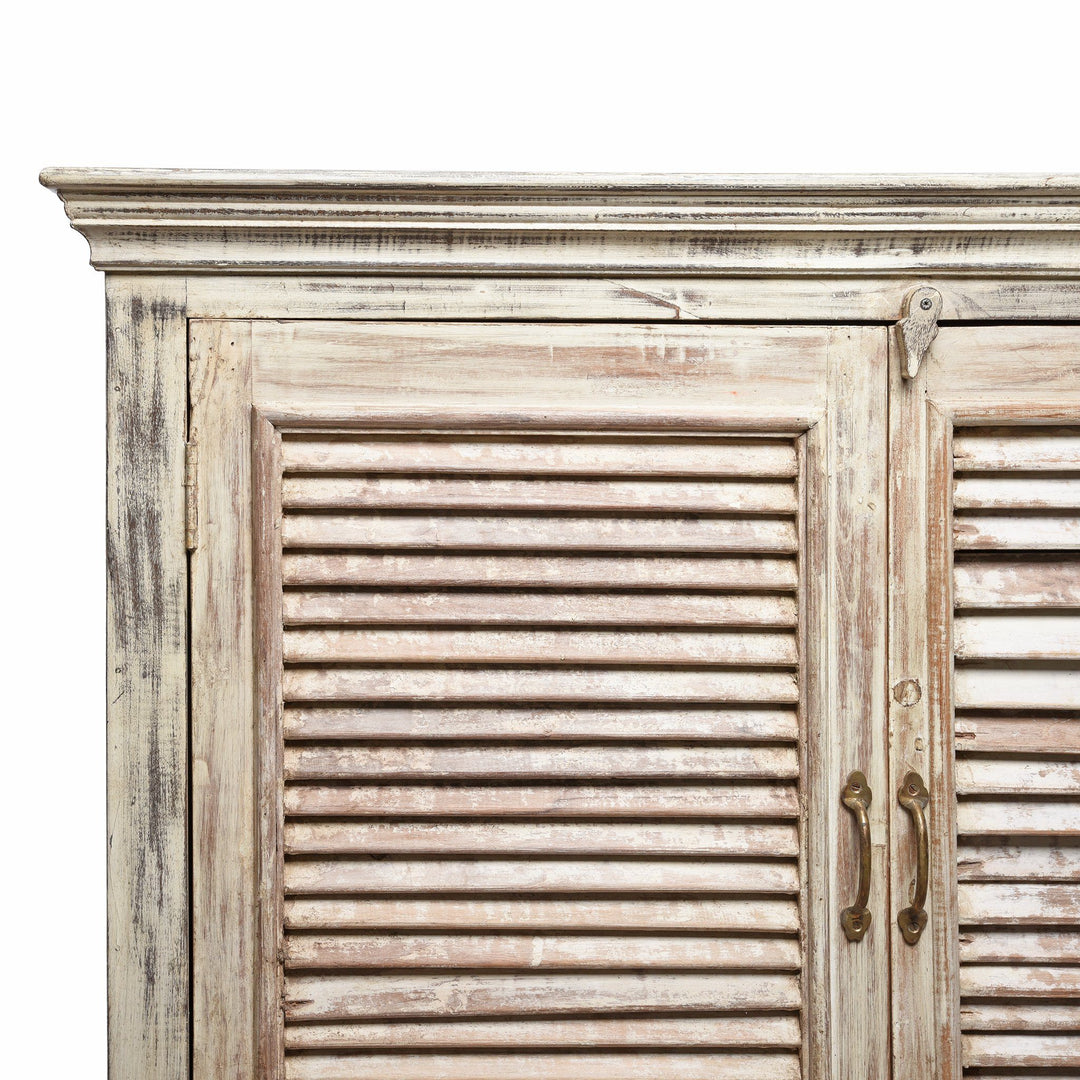 Corner Detail from an Indian Reclaimed Wood Louvred 2 Door Sideboard | Indigo Antiques