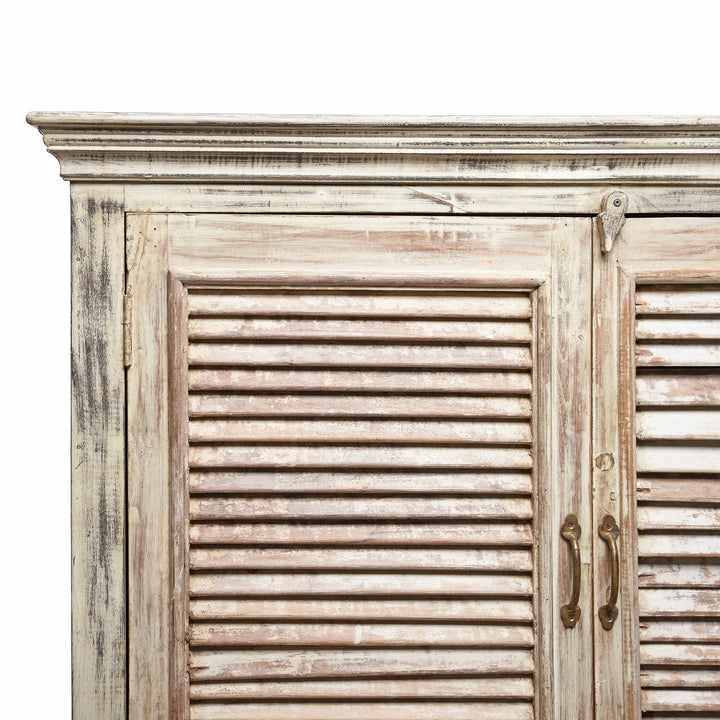 Corner Detail from an Indian Reclaimed Wood Louvred 2 Door Sideboard | Indigo Antiques