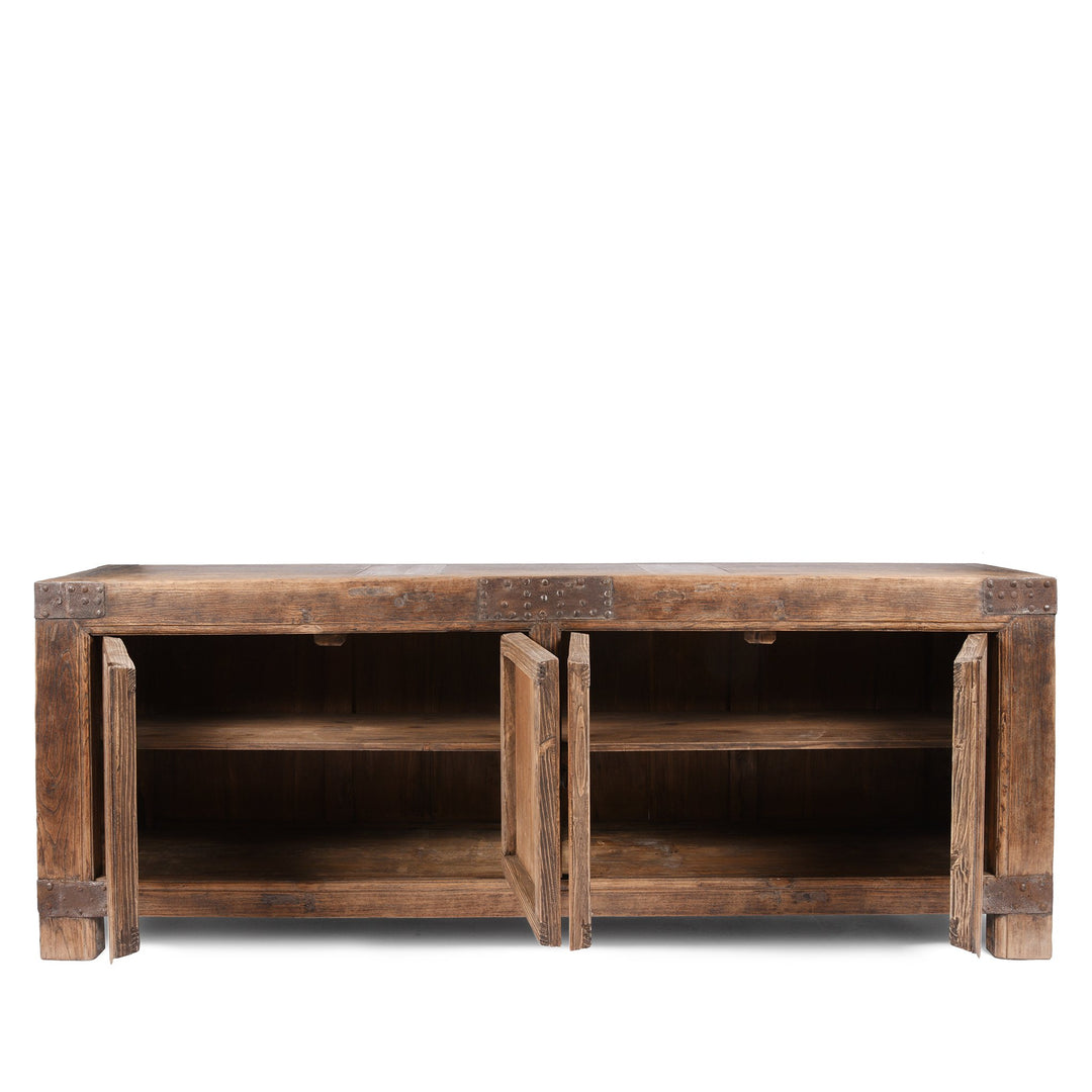 Antique Iron Bound Elm 4 Door Long Sideboard From Mongolia - 19thC | Indigo Antiques