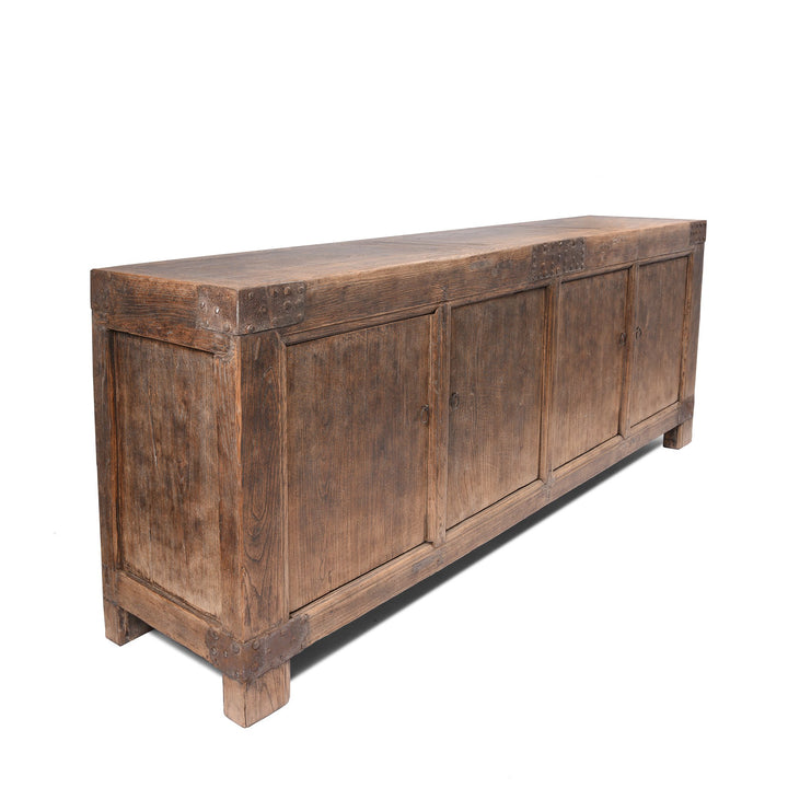 Antique Iron Bound Elm 4 Door Long Sideboard From Mongolia - 19thC | Indigo Antiques