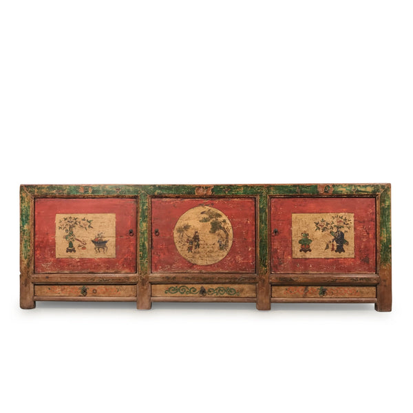 Long Painted Sideboard From Mongolia - 19thC Long Painted Sideboard From Mongolia - 19thC