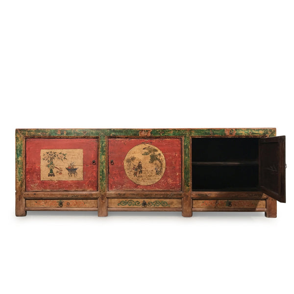 Long Painted Sideboard From Mongolia - 19thC Long Painted Sideboard From Mongolia - 19thC