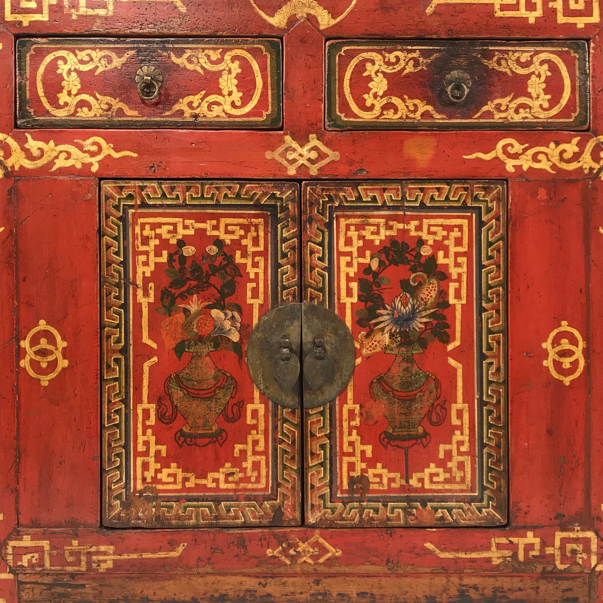 Mongolian Side Cabinet With Original Painting - 18thC - 88 x 46 x 92 (wxdxh cms) - C1426
