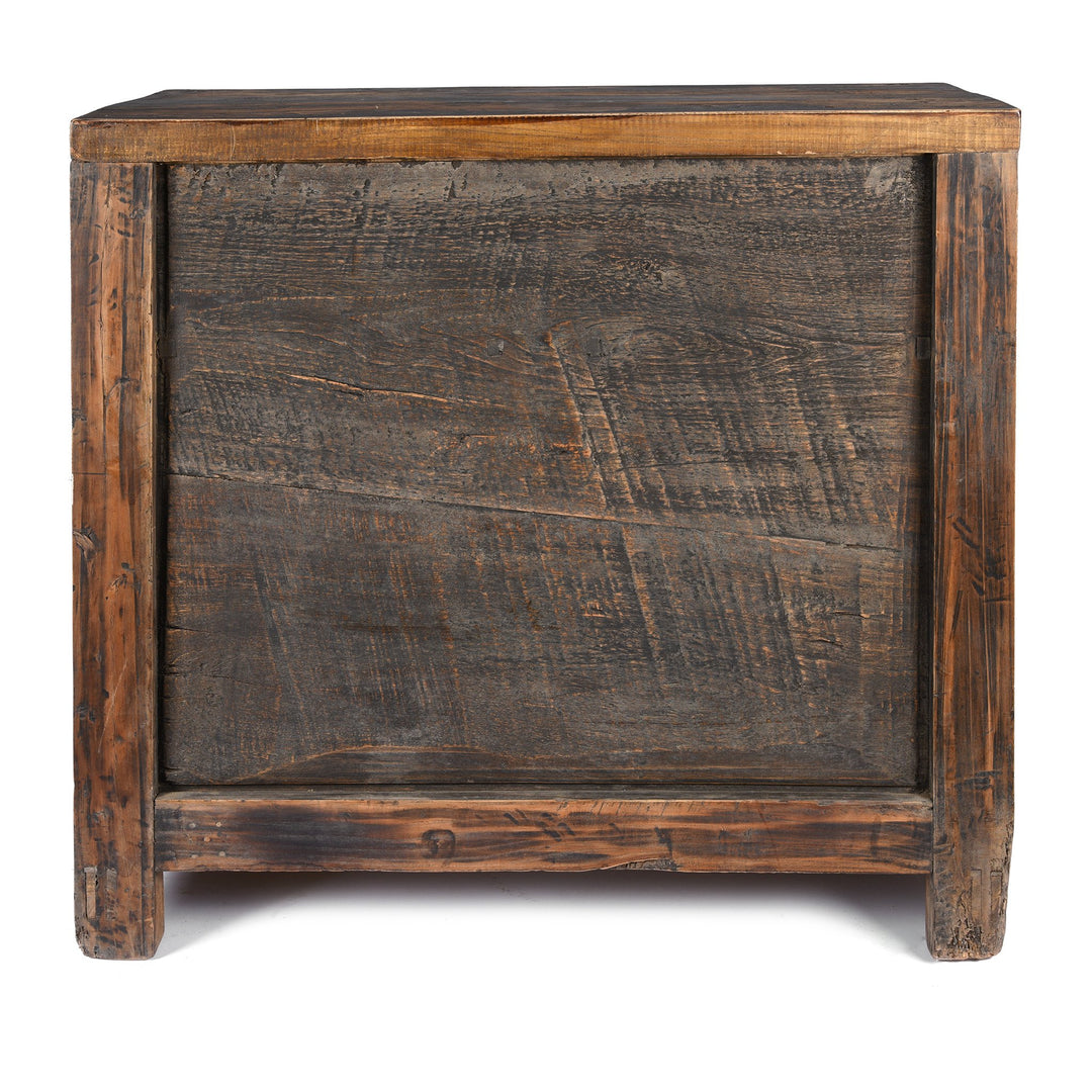 Back detail from a Antique Black Painted Mongolian Cabinet With Original Painting - 19thC | Indigo Antiques