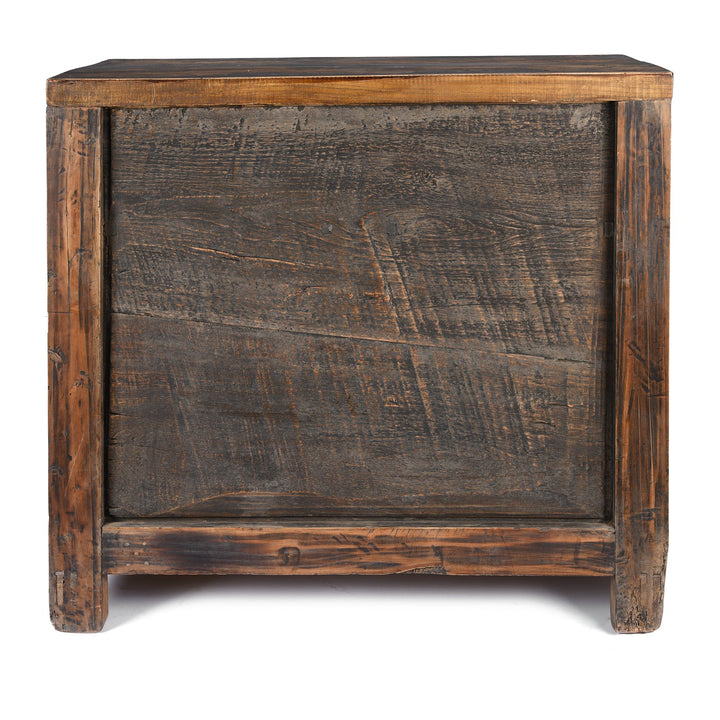 Back detail from a Antique Black Painted Mongolian Cabinet With Original Painting - 19thC | Indigo Antiques