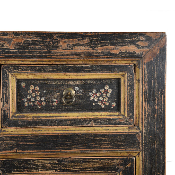 Drawer detail from a Antique Black Painted Mongolian Cabinet With Original Painting - 19thC | Indigo Antiques