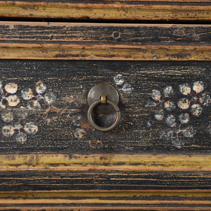 Drawer detail from a Antique Black Painted Mongolian Cabinet With Original Painting - 19thC | Indigo Antiques