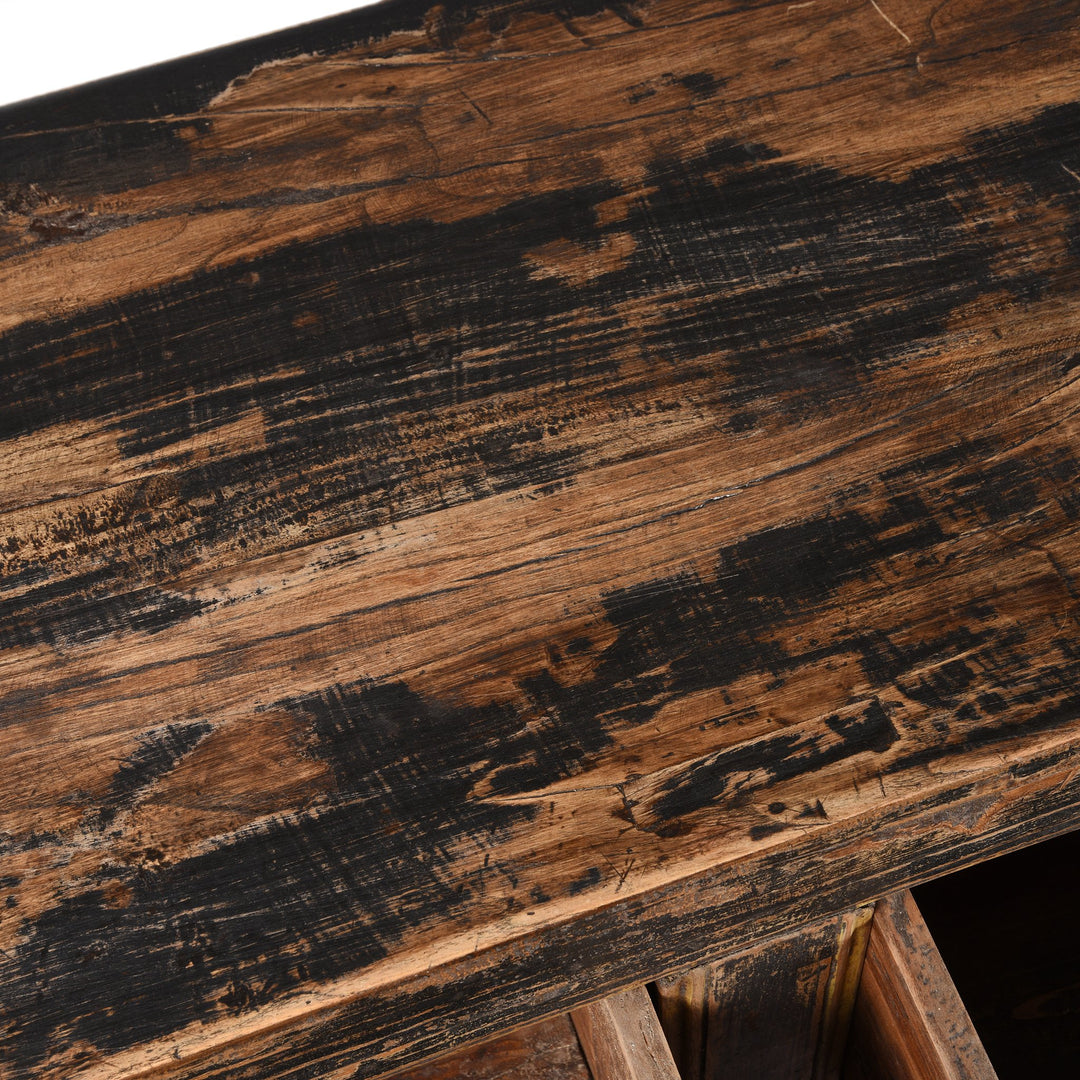 Top detail from an antique  2 Door Black Painted Mongolian Sideboard - 19thC | Indigo Antiques