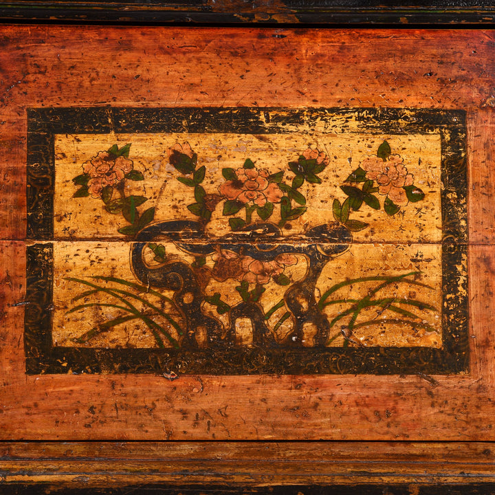 Painting Detail of Mongolian Sideboard With Original Painting - 19thC