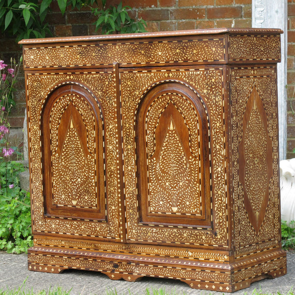 Old Teakwood Cabinet With Later Bone Inlay
