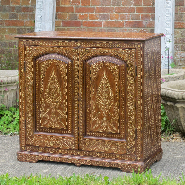 Old Teakwood Cabinet With Later Bone Inlay