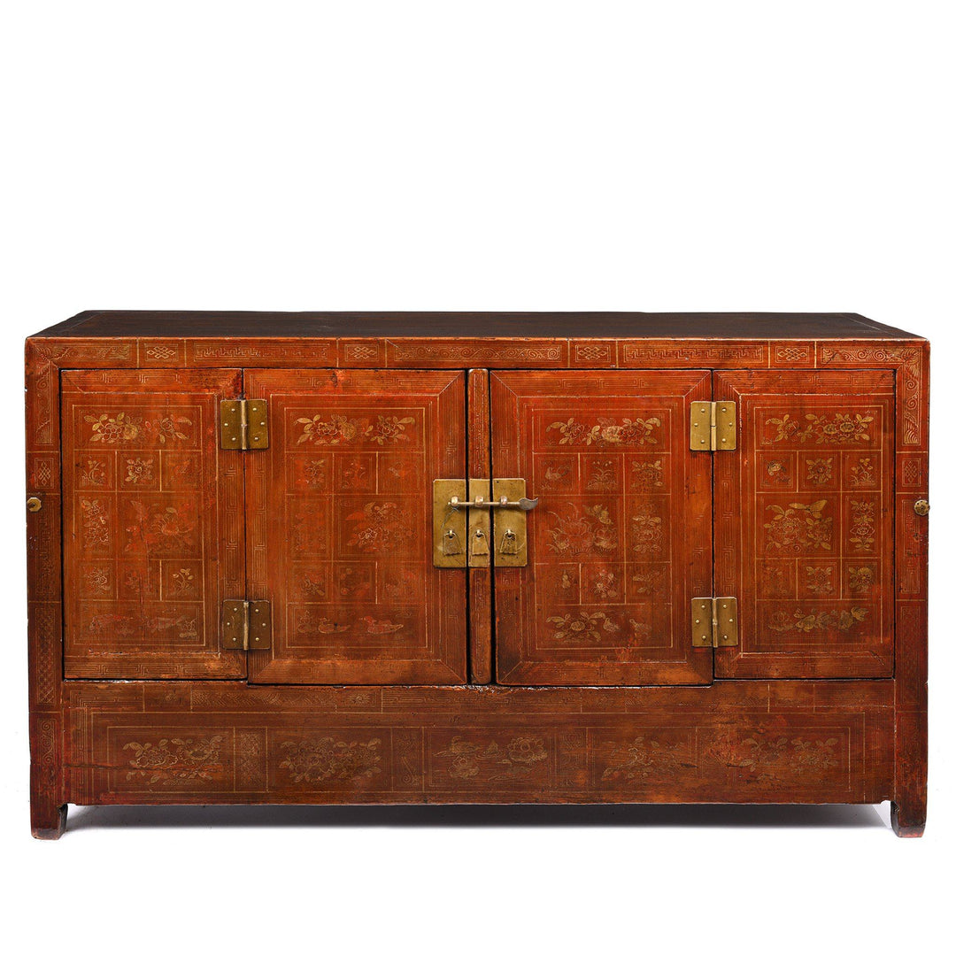 Orange Lacquer Sideboard From Dongbei - Ca 1920