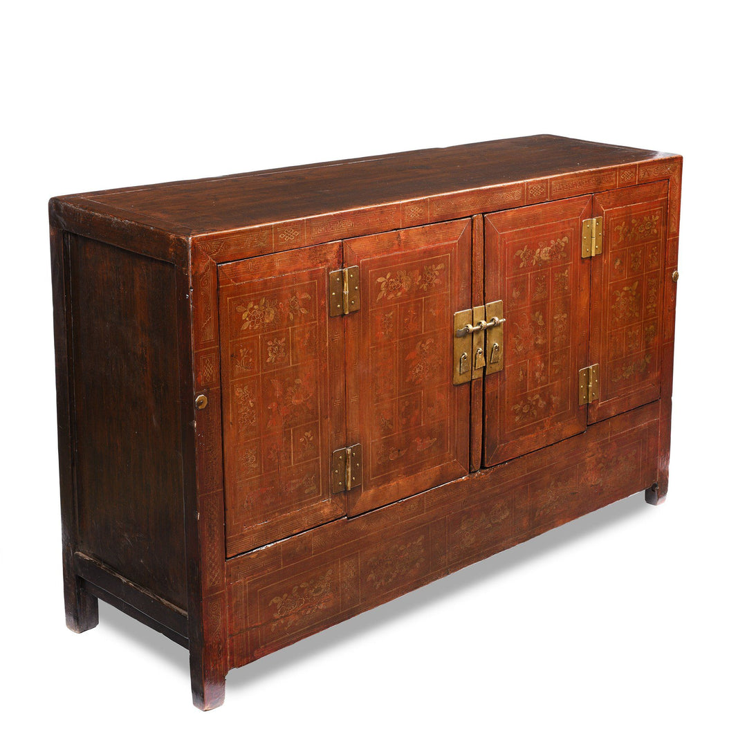 Orange Lacquer Sideboard From Dongbei - Ca 1920