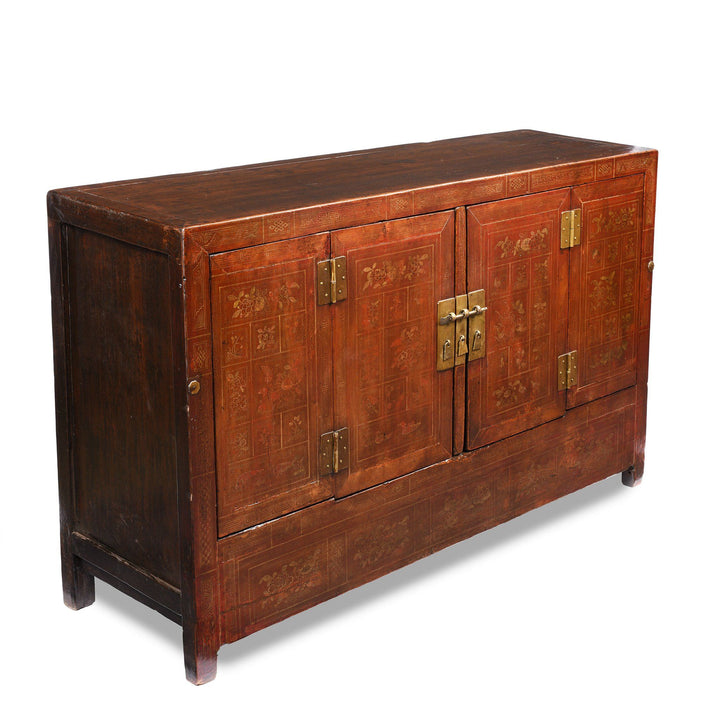 Orange Lacquer Sideboard From Dongbei - Ca 1920