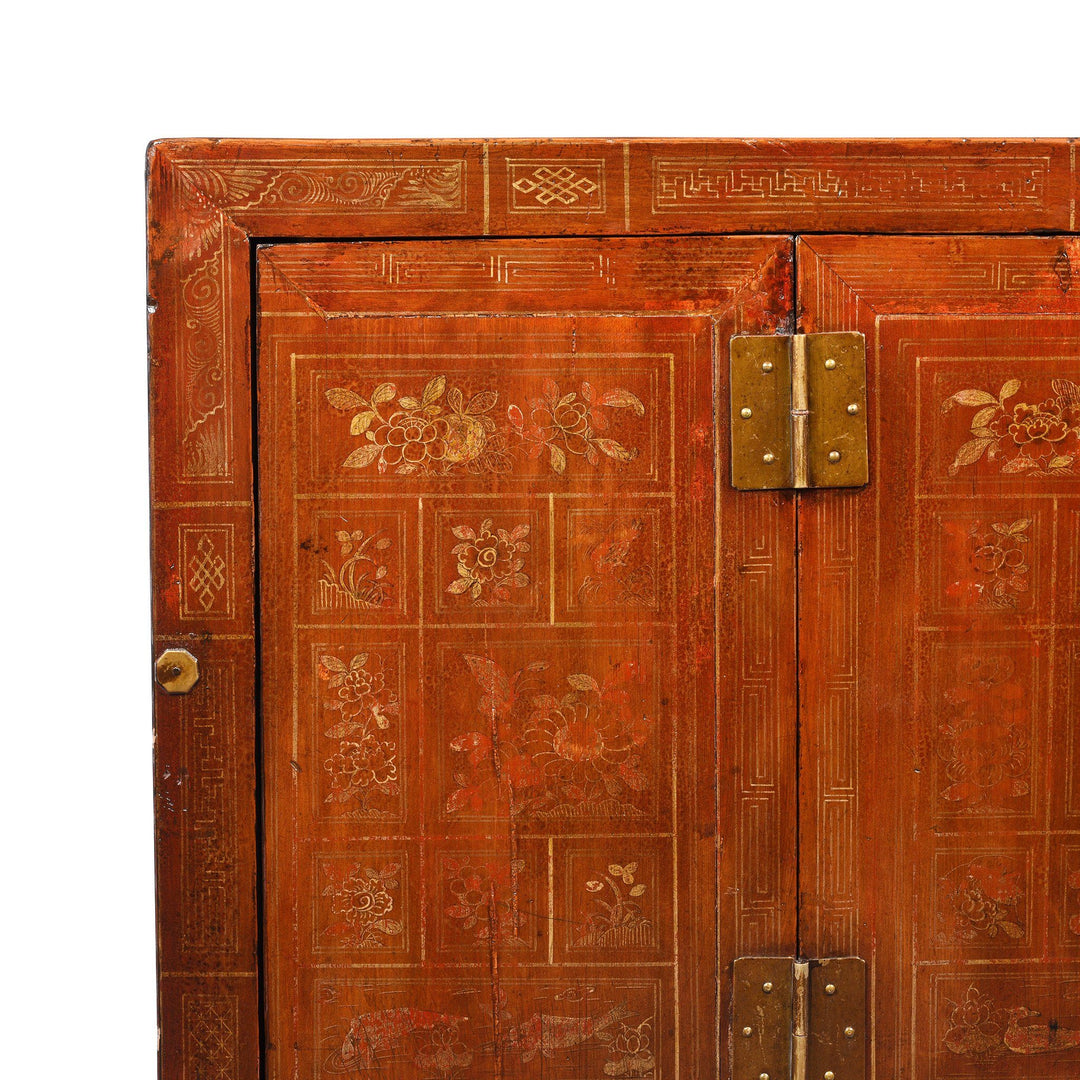 Orange Lacquer Sideboard From Dongbei - Ca 1920
