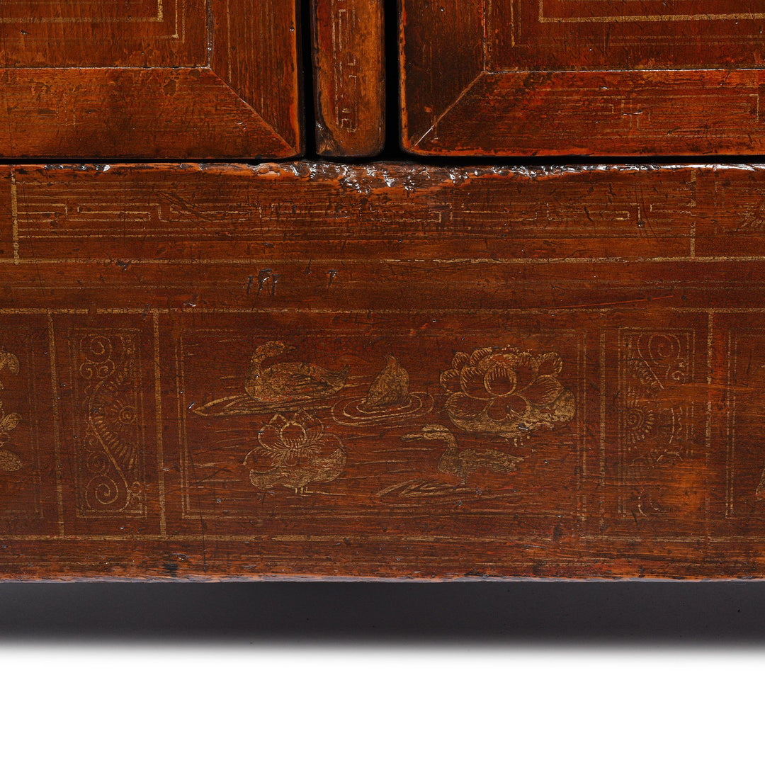 Orange Lacquer Sideboard From Dongbei - Ca 1920