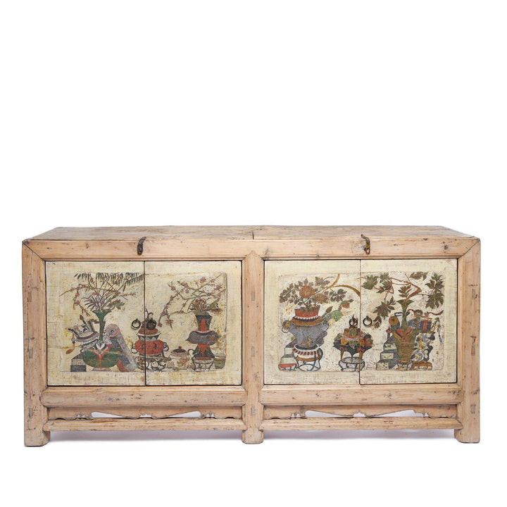 Antique Pale Painted 4 Door Mongolian Sideboard - 19thC | Indigo Antiques