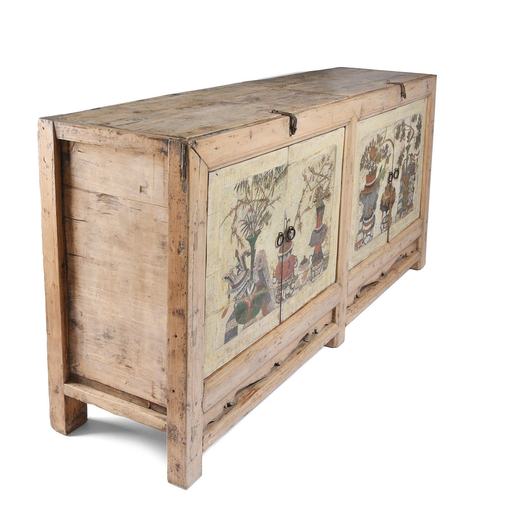 Antique Pale Painted 4 Door Mongolian Sideboard - 19thC | Indigo Antiques