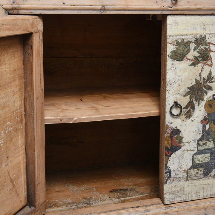 Open detail from an Antique Pale Painted 4 Door Mongolian Sideboard - 19thC | Indigo Antiques
