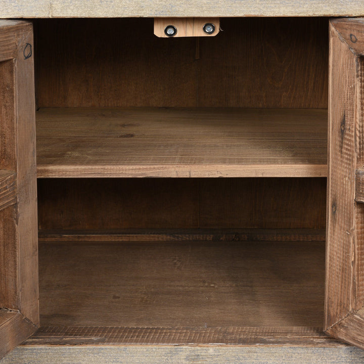 Interior Of Painted Chinese Side Cabinet Made From Reclaimed Pine | Indigo Antiques