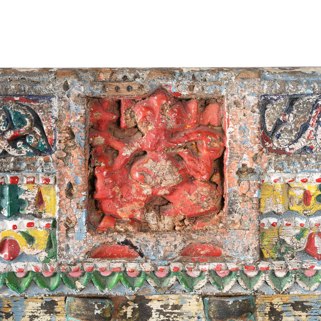 A dramatic painted Indian Damchiya dowry chest  with beautifully painted Indian mirrors and lota.