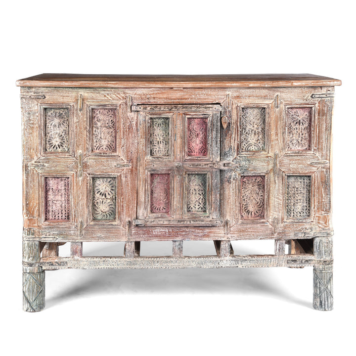 Carved Painted Teak Dowry Chest - Damchiya From Kutch | Indigo Antiques