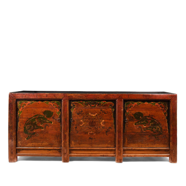 Painted Sideboard From Mongolia With Snow Lions - 19thC