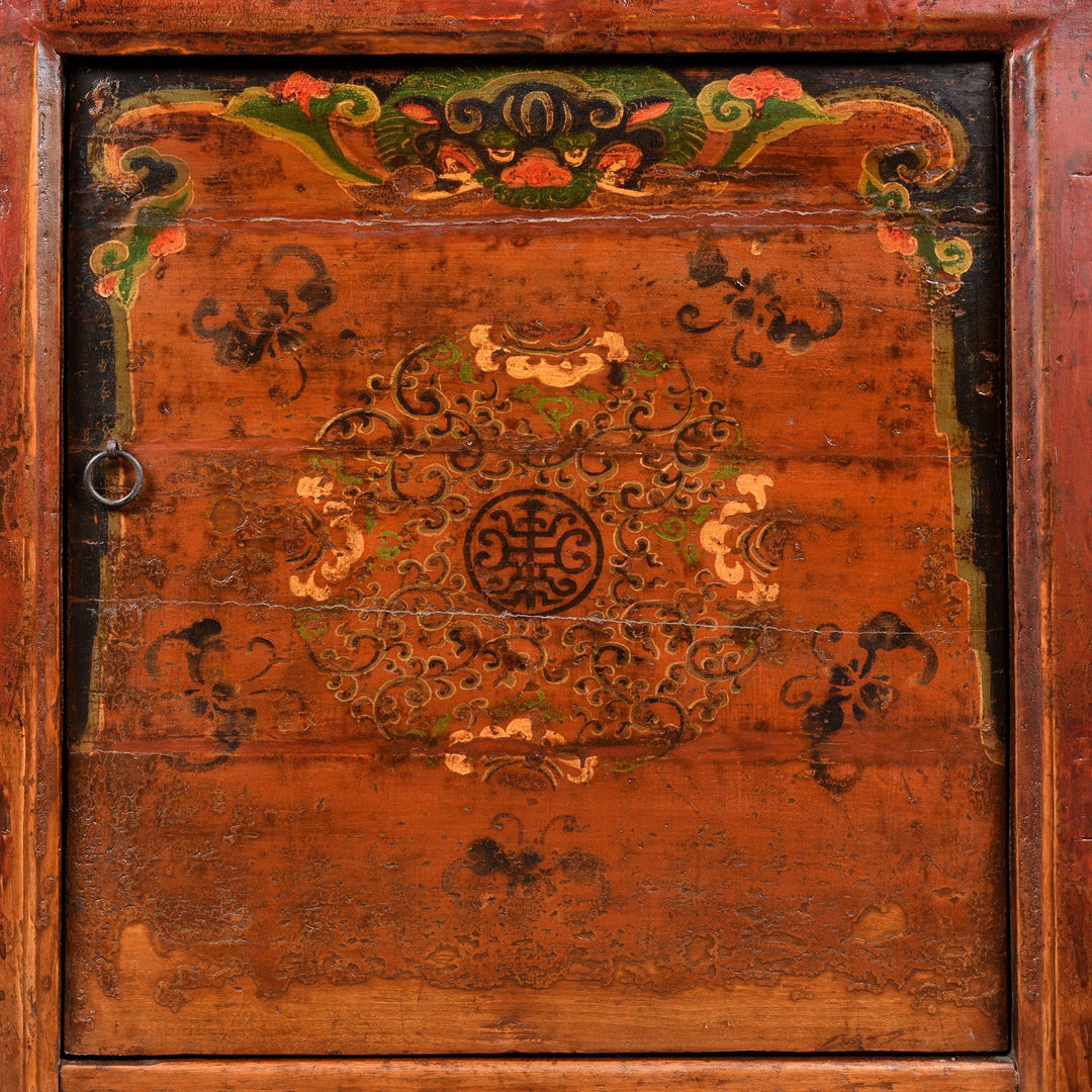 Snow Lion Detail From An Antique Painted Sideboard From Mongolia With Snow Lions - 19thC | Indigo Antiques