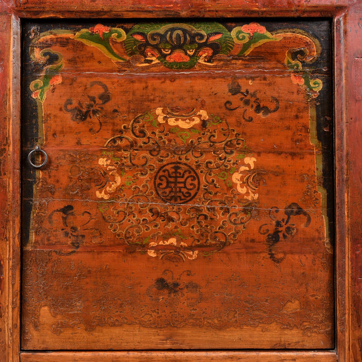 Snow Lion Detail From An Antique Painted Sideboard From Mongolia With Snow Lions - 19thC | Indigo Antiques