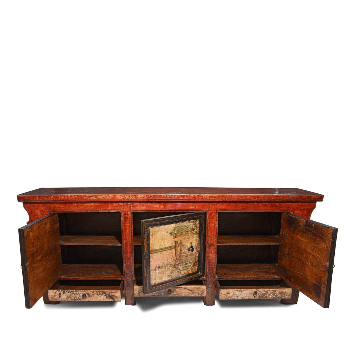 Antique Chinese Red Painted Sideboard From Qinghai Province - 19thC | Indigo Antiques
