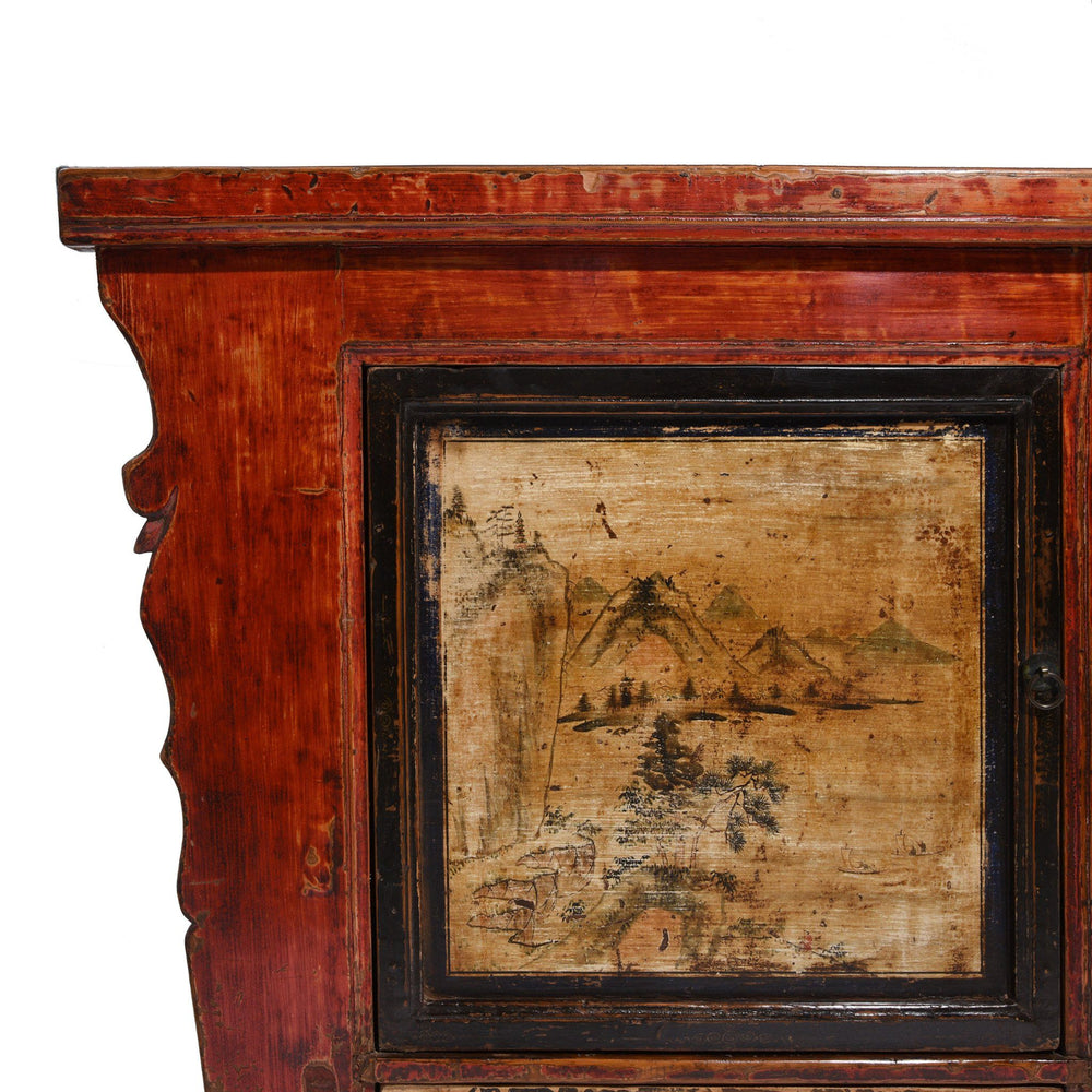Antique Chinese Red Painted Sideboard From Qinghai Province - 19thC | Indigo Antiques