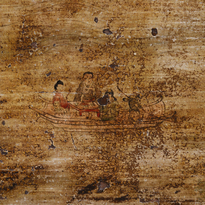 Boating detail from an Antique Chinese Red Painted Sideboard From Qinghai Province - 19thC | Indigo Antiques