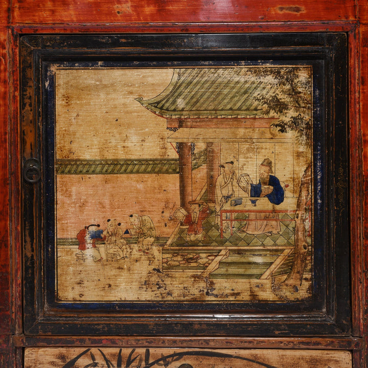Antique Chinese Red Painted Sideboard From Qinghai Province - 19thC | Indigo Antiques