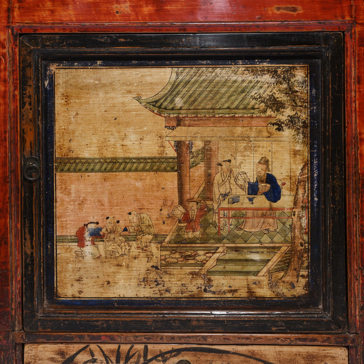 Antique Chinese Red Painted Sideboard From Qinghai Province - 19thC | Indigo Antiques