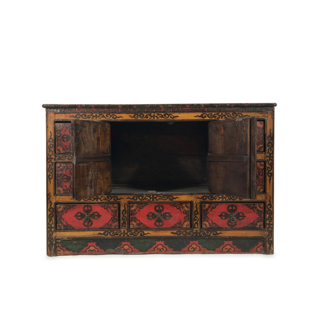 Reproduction Painted Altar Cabinet From Tibet - 126 x 46 x 83 (wxdxh cms) - C1526