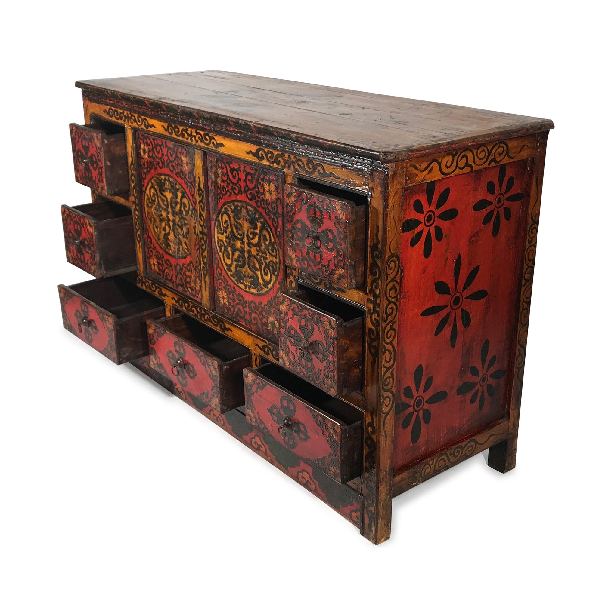 Reproduction Painted Altar Cabinet From Tibet - 126 x 46 x 83 (wxdxh cms) - C1526