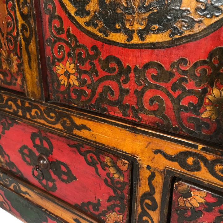 Reproduction Painted Altar Cabinet From Tibet - 126 x 46 x 83 (wxdxh cms) - C1526