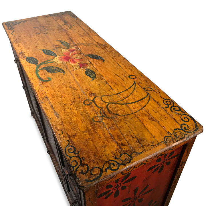 Reproduction Painted Altar Cabinet From Tibet - 126 x 46 x 83 (wxdxh cms) - C1526