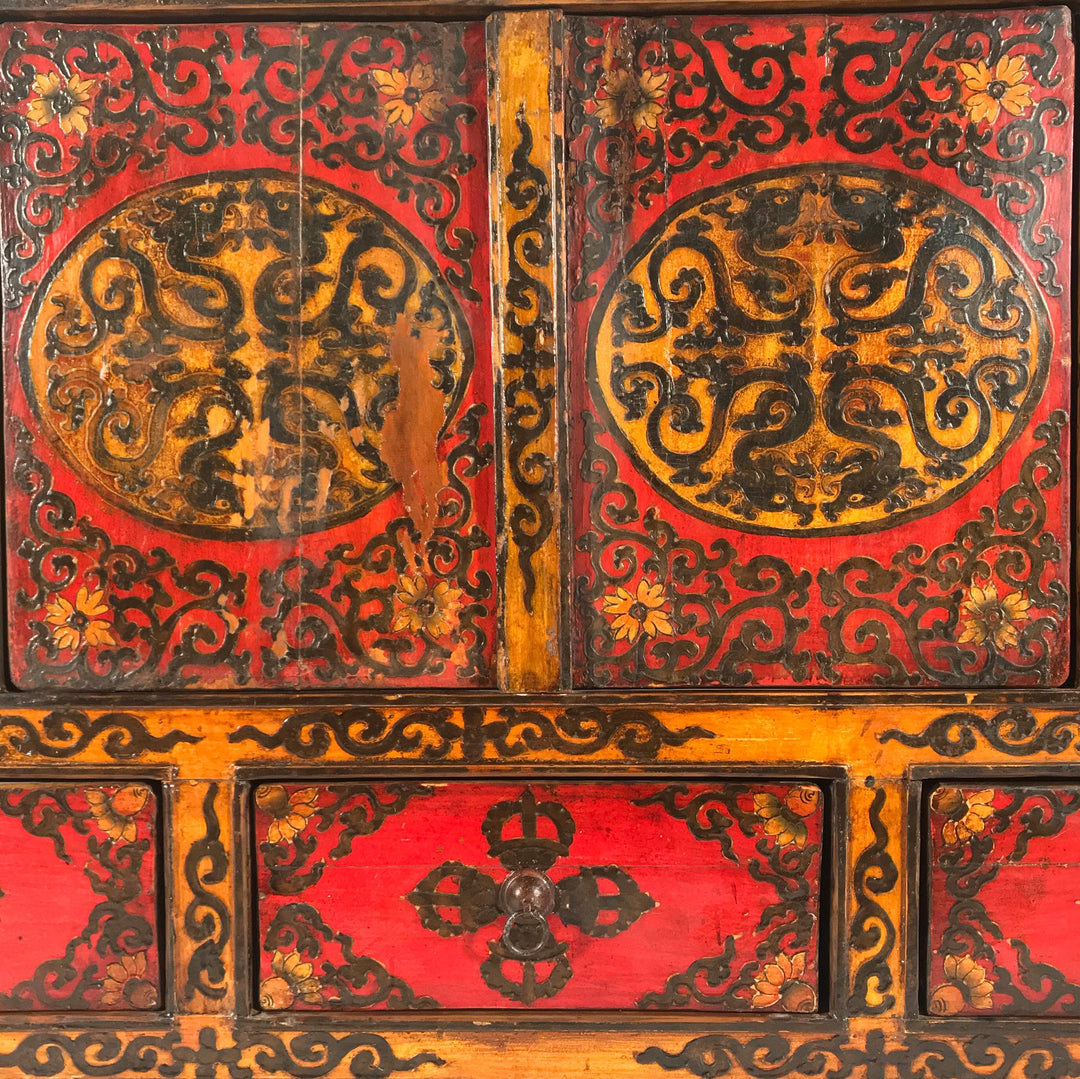 Reproduction Painted Altar Cabinet From Tibet - 126 x 46 x 83 (wxdxh cms) - C1526