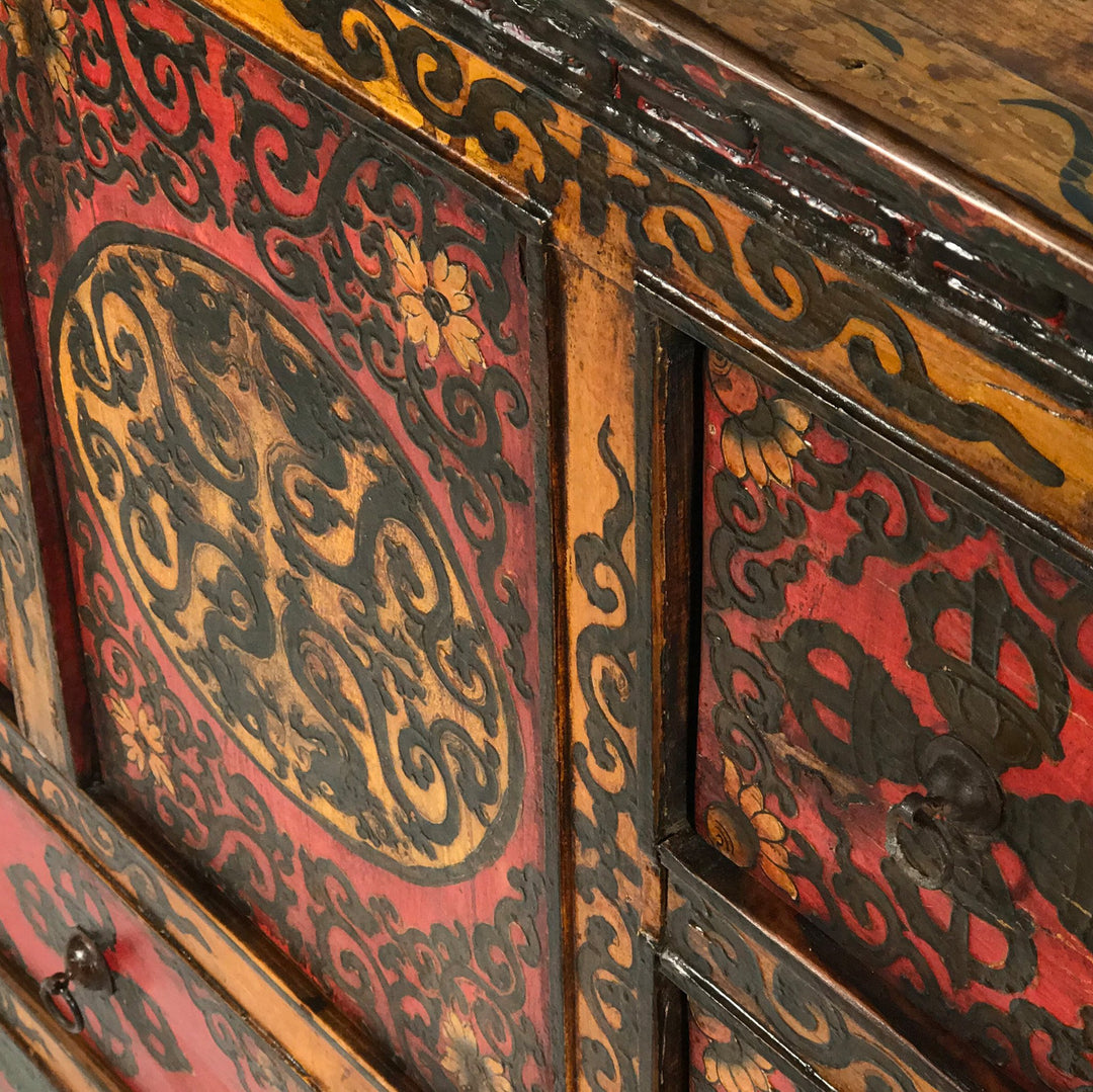 Reproduction Painted Altar Cabinet From Tibet - 126 x 46 x 83 (wxdxh cms) - C1526